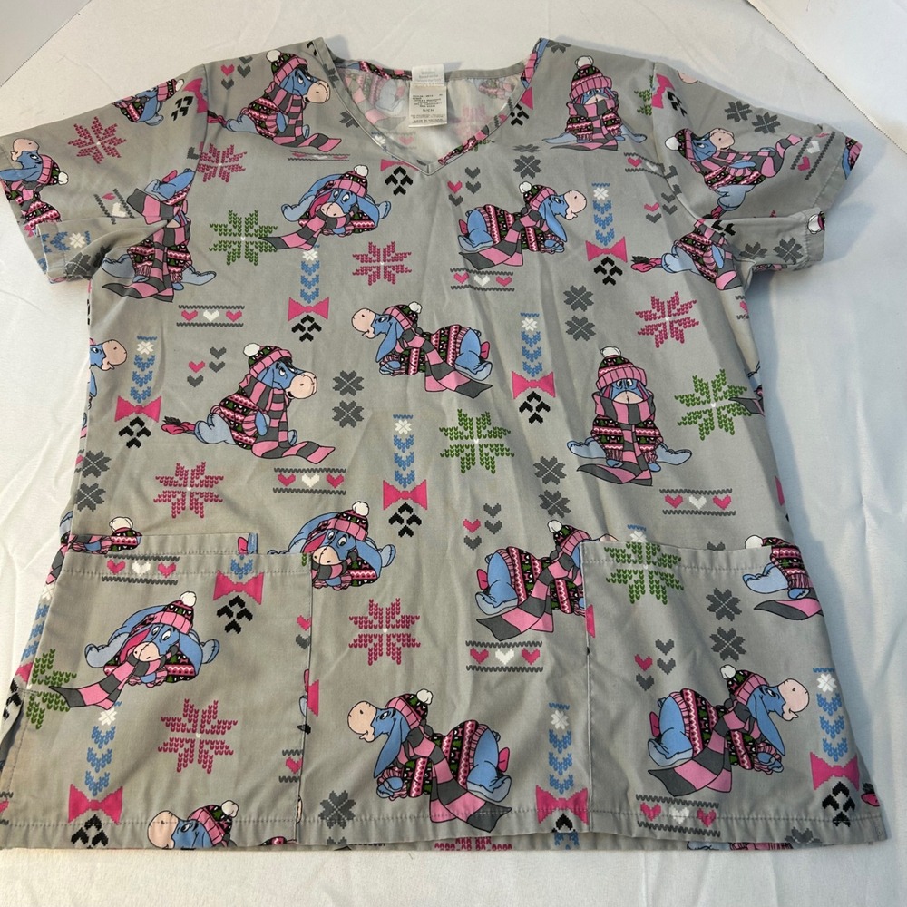Disney Eeyore Winter Holiday Scrub‎ Top Women's Size Small